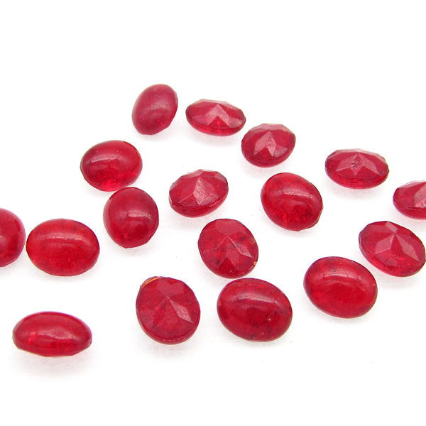 Vintage 10x8mm Oval Glass Gems, Unfoiled Siam Red Crackle Domed Rhinestones (17)