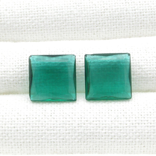 15.5mm Square Rhinestones, Unfoiled Emerald Glass Gems (4)