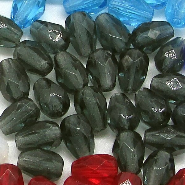 7x5mm Pear Beads, Translucent Grey Czech Fire Polished Glass Teardrops (24)