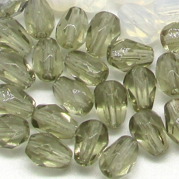 7x5mm Faceted Teardrops, Translucent Taupe Czech Fire Polished Beads (24)