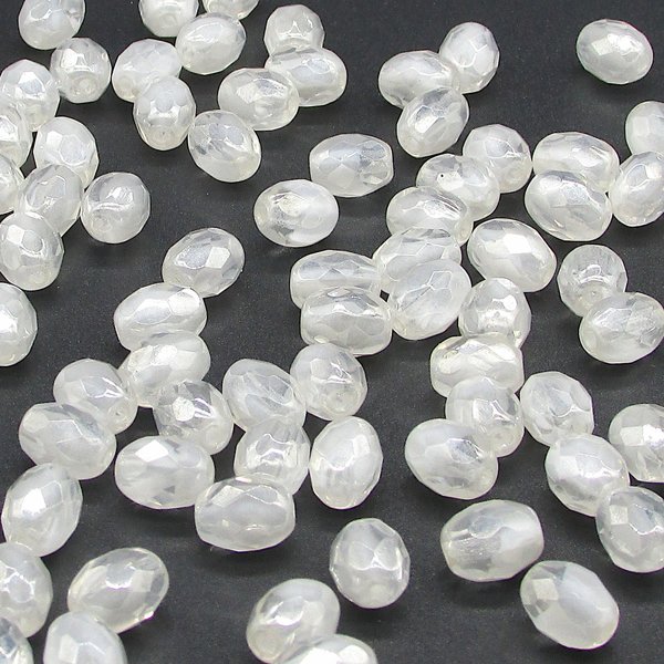 Vintage 9mm Oval White Givre Beads