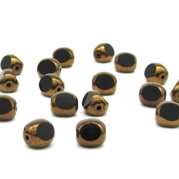 8mm Jet and Bronze Tri-Cut Window Beads