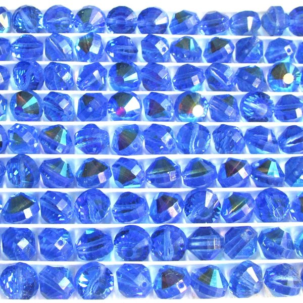 Vintage 8mm Sapphire AB Faceted Crystal Beads