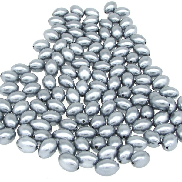 11.5x8mm Oval Beads, Opaque Dark Gray Tapered Barrels, Vintage Plastic Rice Pearls (24)