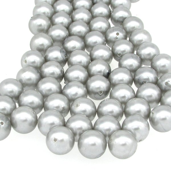 14mm Round Beads, Vintage Silver Gray Plastic Pearls