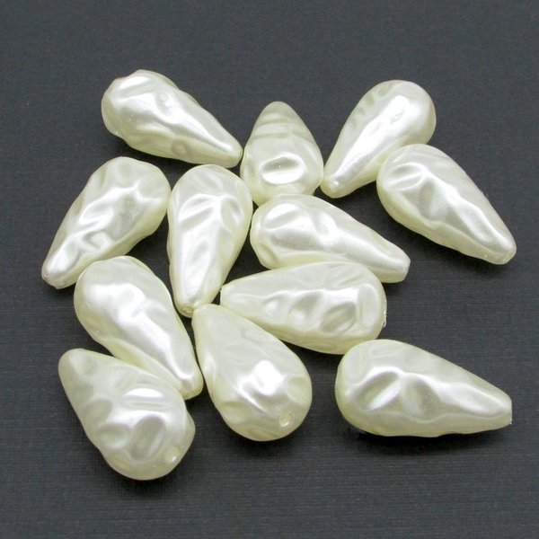 22x11.5mm Cream Teardrops, Vintage 27x13.5mm Beads,  30x15.75mm Textured Plastic Pearls