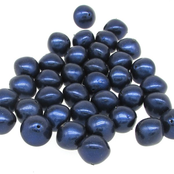 15mm Chubby Rondelles, Vintage 1960's Opaque Midnight Blue Plastic Pearls