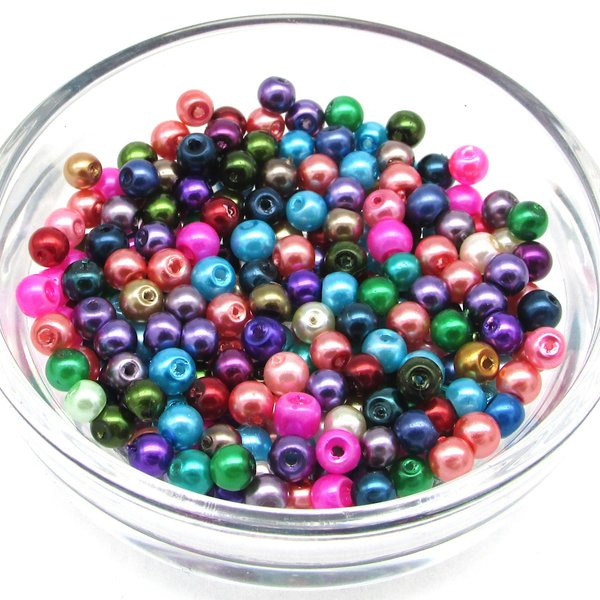 4mm Round Bead Mix, Brightly Colored Opaque Faux Pearl Spacers 20g