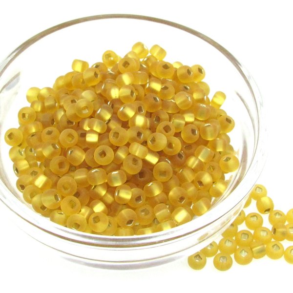 6/0 Seed Beads Matte Topaz Silver Lined Square Hole Czech Glass Rocailles (25g)