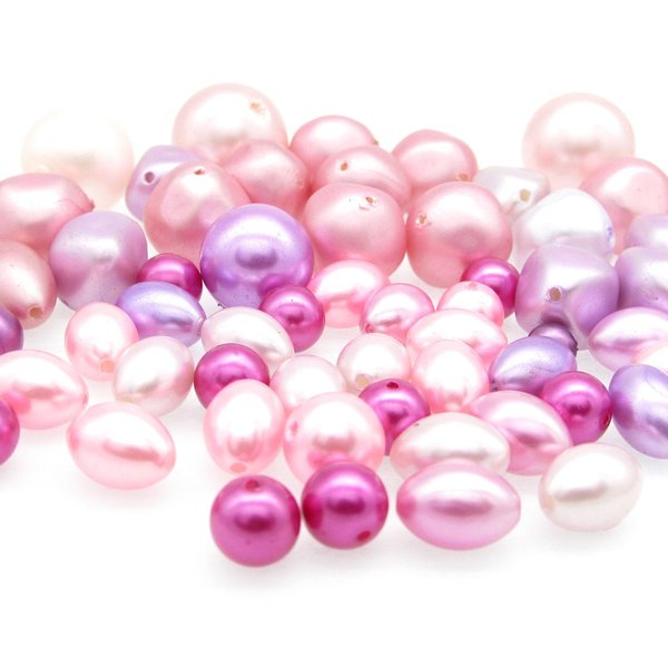 Pink Vintage Faux Pearl Mix, Assorted Oval, Round, and Bicone Plastic Lustre Beads