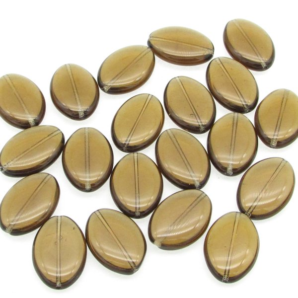 20mm Flat Oval Beads, Translucent Brown Czech Glass