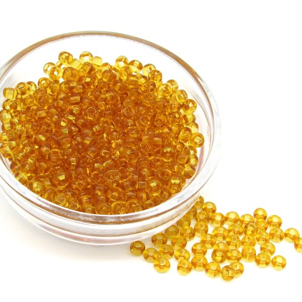 6/0 Translucent Topaz Mini Rocailles, Tiny 3.5mm Glass Seed Beads (25g)
