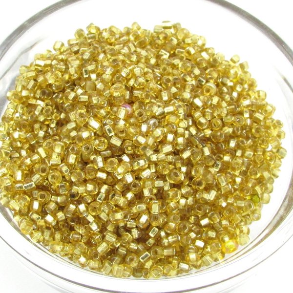 Translucent Gold Seed Beads, 11/0 Silver Foiled Spacers (25g)