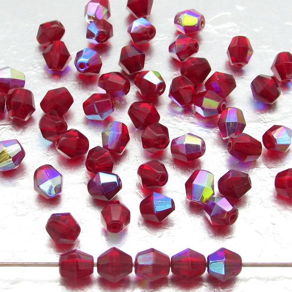 Vintage 6mm Siam AB Faceted Bicones