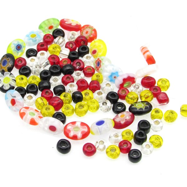 Glass Bead Mixed Lot, Flat Ovals and Seed Beads