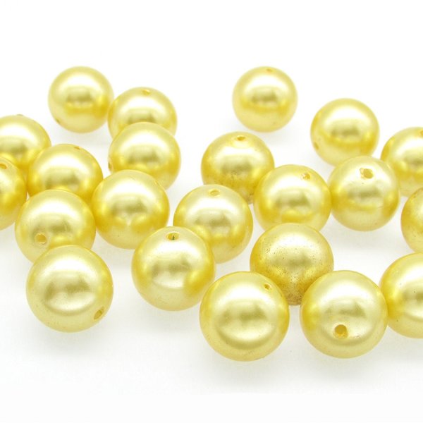 Vintage Faux Pearls, Yellow Plastic Lustre Beads, 10mm 14mm Rounds (24)