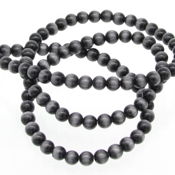 4mm Round Black Glass Cats Eye Beads