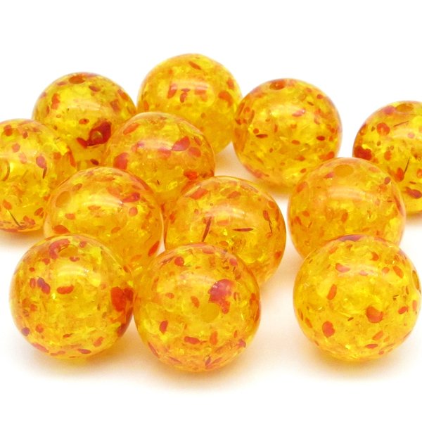 Speckled Orange Resin Beads, 16mm Smooth Ball Spacers