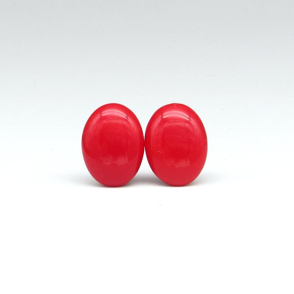 Oval Cabochons, 17.5mm Opaque Red Vintage Czech Flat Back Stones