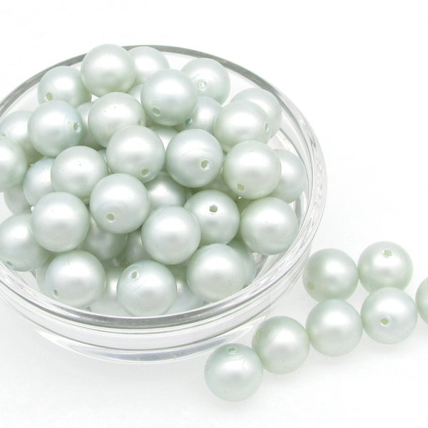 Vintage 10mm Round Plastic Pearls, Matte Pale Green Beads (60)