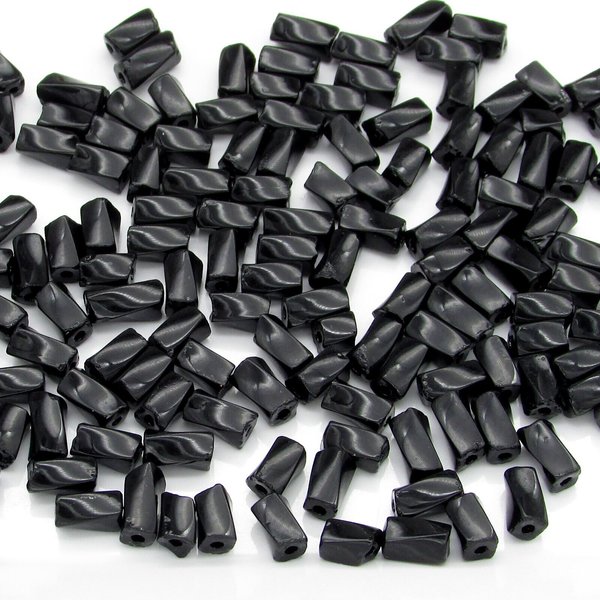 7x3.4mm Twisted Square Tubes, Opaque Jet Black Preciosa Czech Glass