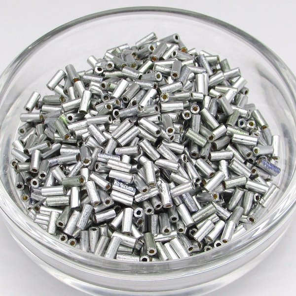 Size 2 Bugle Beads, Matte Aluminum Silver Czech Glass, 4.5mm Tiny Tubes