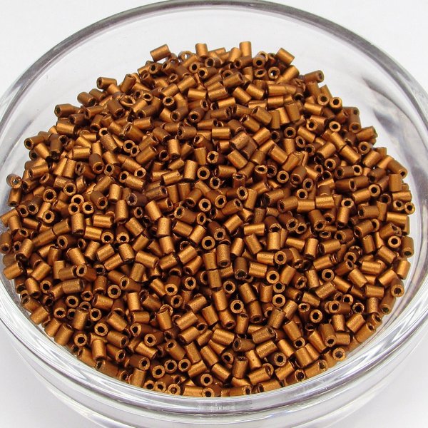 Size 1 Bugle Beads, Matte Copper Czech Glass, 2.5mm Tiny Tubes