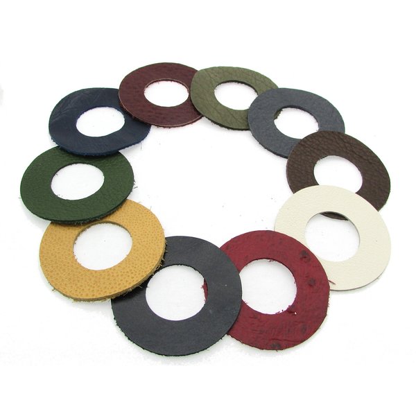 Large Donut Pendants, Die Cut Upcycled Genuine Leather Circles (10)