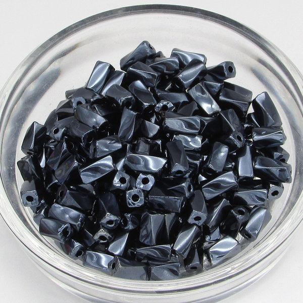 7x3.4mm Twisted Square Tubes, Opaque Gunmetal Gray Preciosa Czech Glass