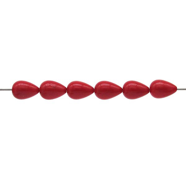 Vintage 11x8mm Teardrops, Shiny Opaque Red Plastic Pearshape Beads (22)