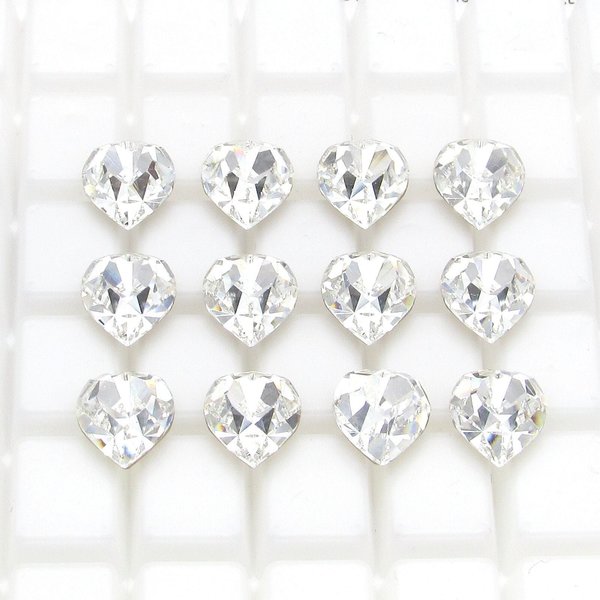 8.8mm x 8mm Rhinestone Hearts, Foiled Crystal Faceted Point Back Gems (12)