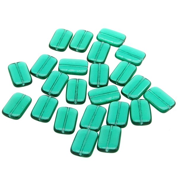15.5mm Flat Rectangle Beads, 15.5x10mm Translucent Green Czech Pressed Glass
