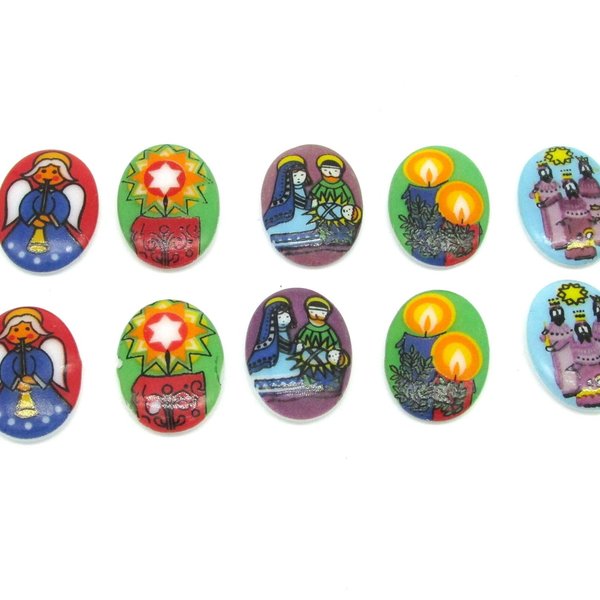 18x13mm Flat Oval Cabochons, Vintage Christmas Limoge Assortment
