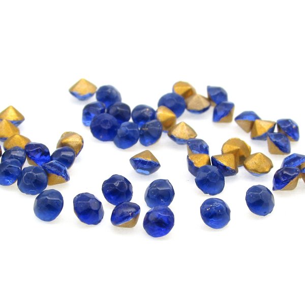 Vintage 14ss Foiled Chatons, 3.4mm Faceted Rhinestones, Foiled Sapphire Glass Gems (144)