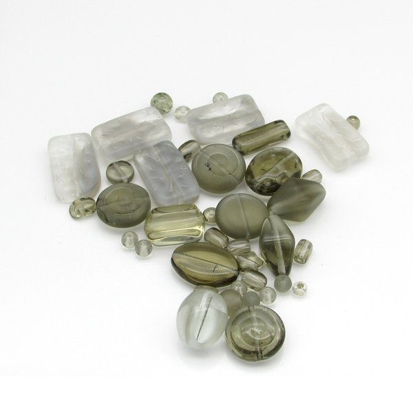 Vintage Glass Bead Mix Translucent Gray