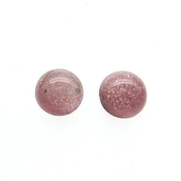 15mm Round Cabochons, Purple and Gold Lampwork Glass Stones (2)