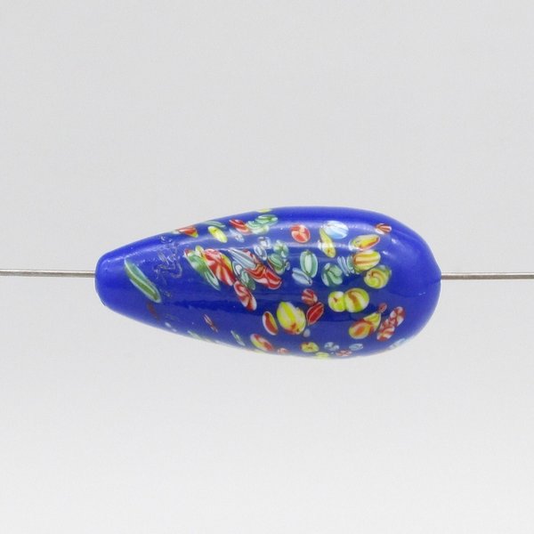Vintage Teardrop Pendant 36mm, Blue Tombo Millefiori Glass Focal Bead