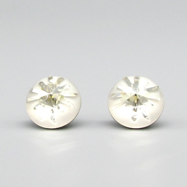 14mm Sea Urchin Carved Rivoli, Crystal Silver Shade Partially Frosted Round Stone, Foiled Point Back (2)