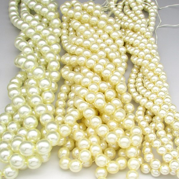 Light Cream Glass Pearls, 8mm 10mm 12mm Round Warm Off White Lustre Beads (50)