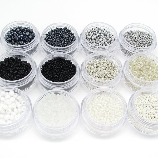 Seed Bead Assortment, Mini Rocaille Sampler Kit with 12 Neutral Shades