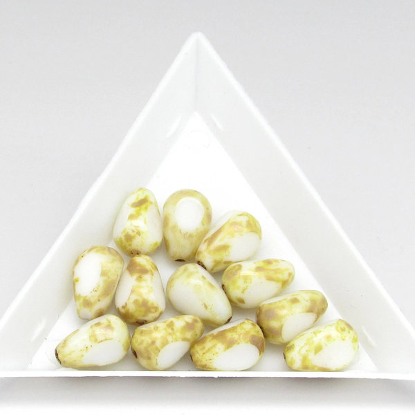 11x8mm Teardrop 3-Cut Picasso Window Beads, Czech Fire Polished Pears