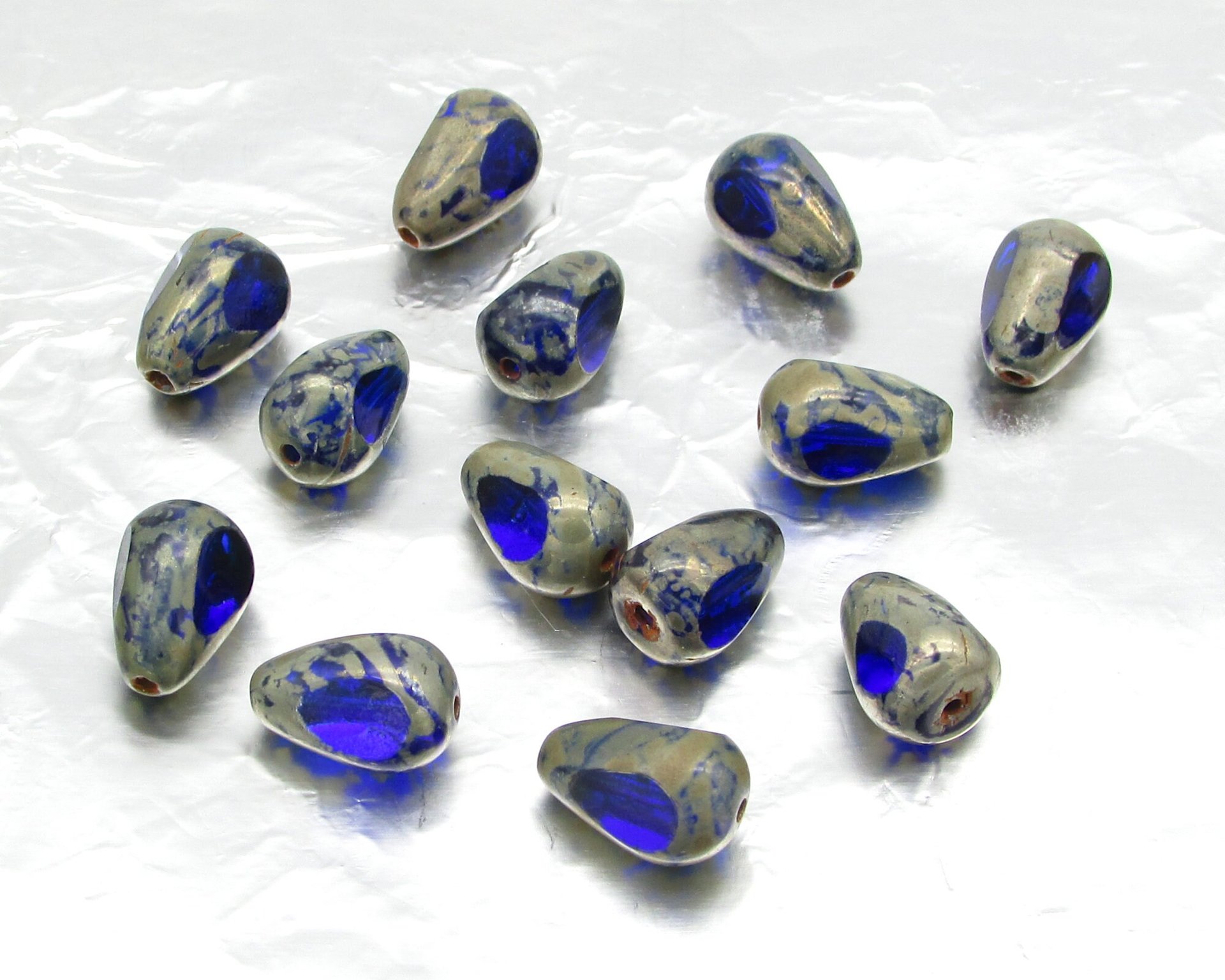 12x8mm Sapphire Picasso Teardrop 3-Cut Beads
