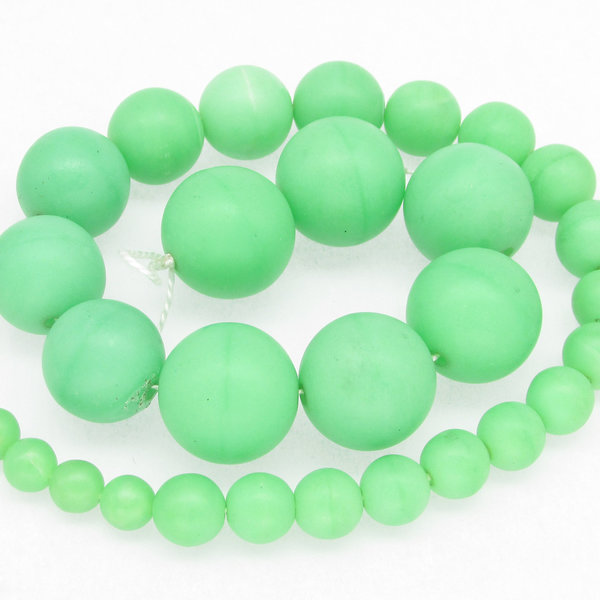 Opaque Light Green Glass Beads 6mm-15mm Graduated Strand