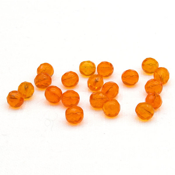 8mm Faceted Rounds, Orange Czech Fire Polished Glass Beads